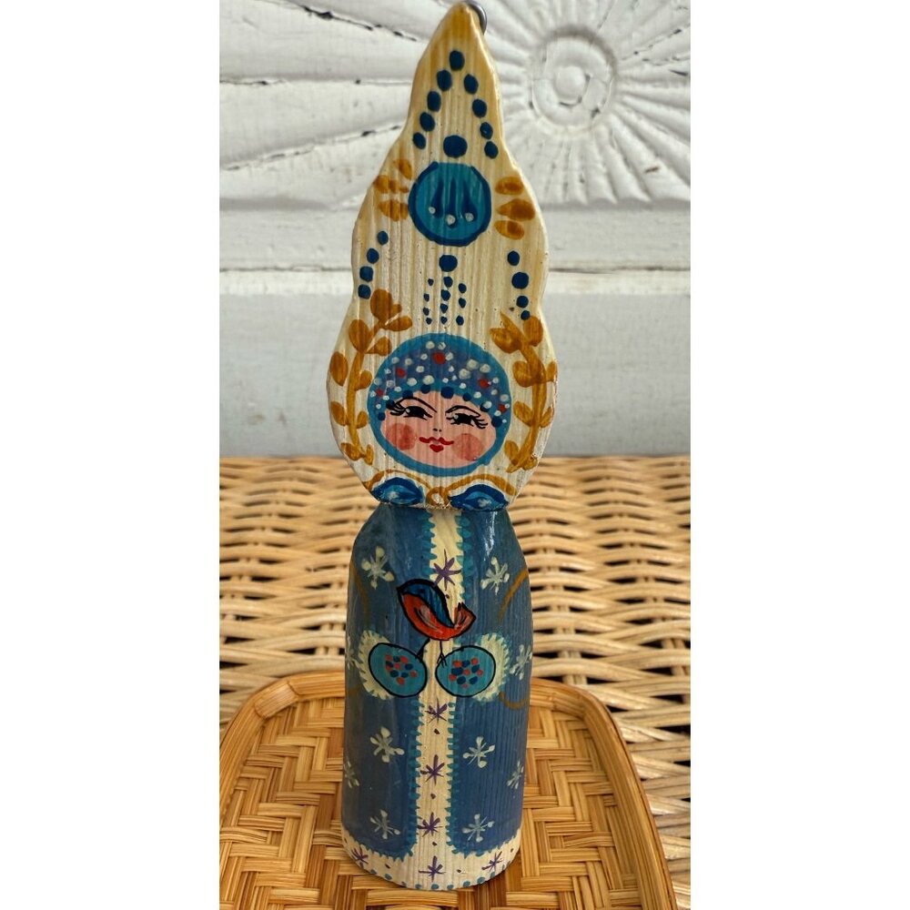Vintage 60's Hand Painted Woman with Bird Russian Christmas Ornament